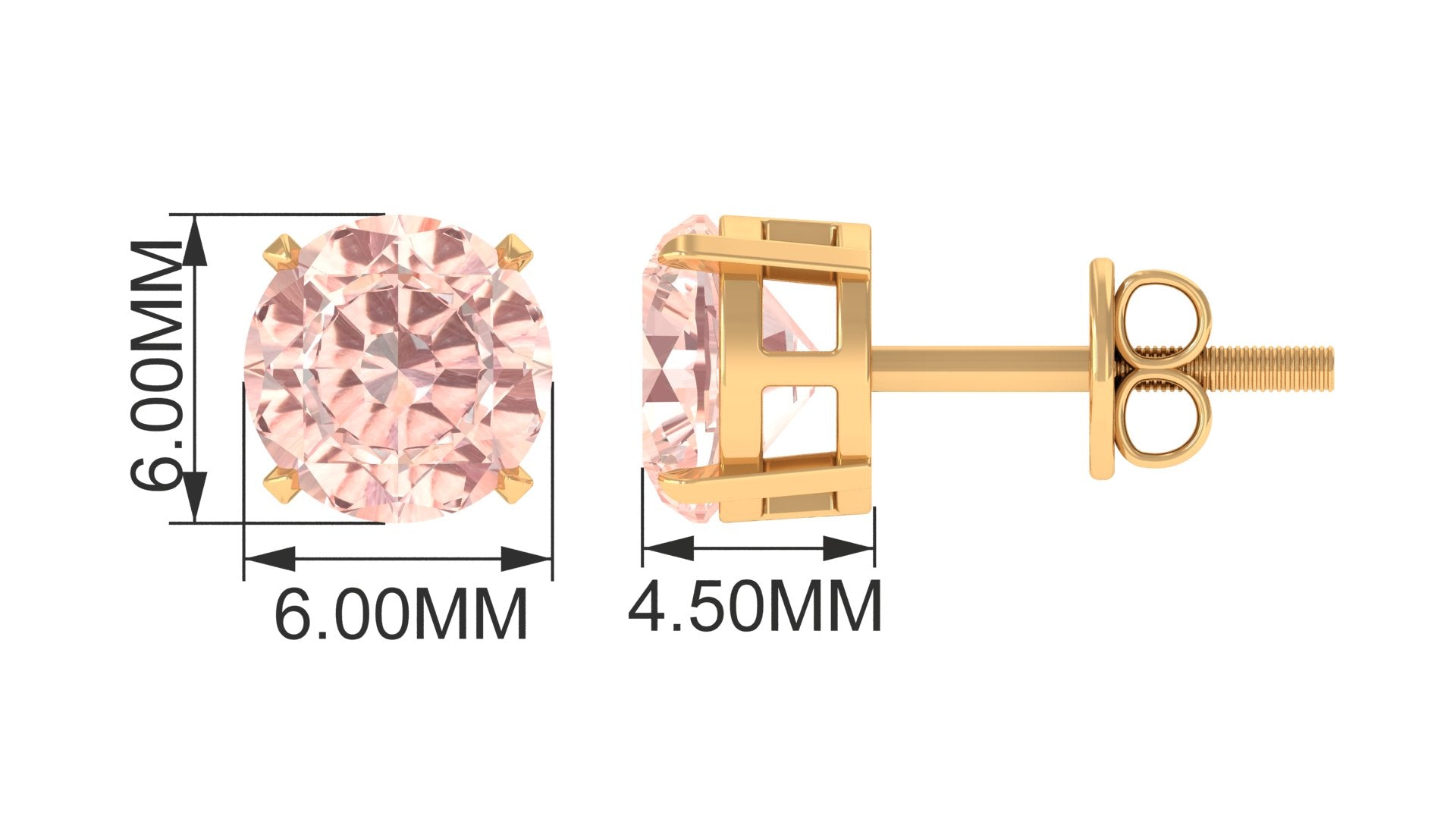 6 MM Morganite Solitaire Stud Earrings Morganite - ( AAA ) - Quality - Rosec Jewels