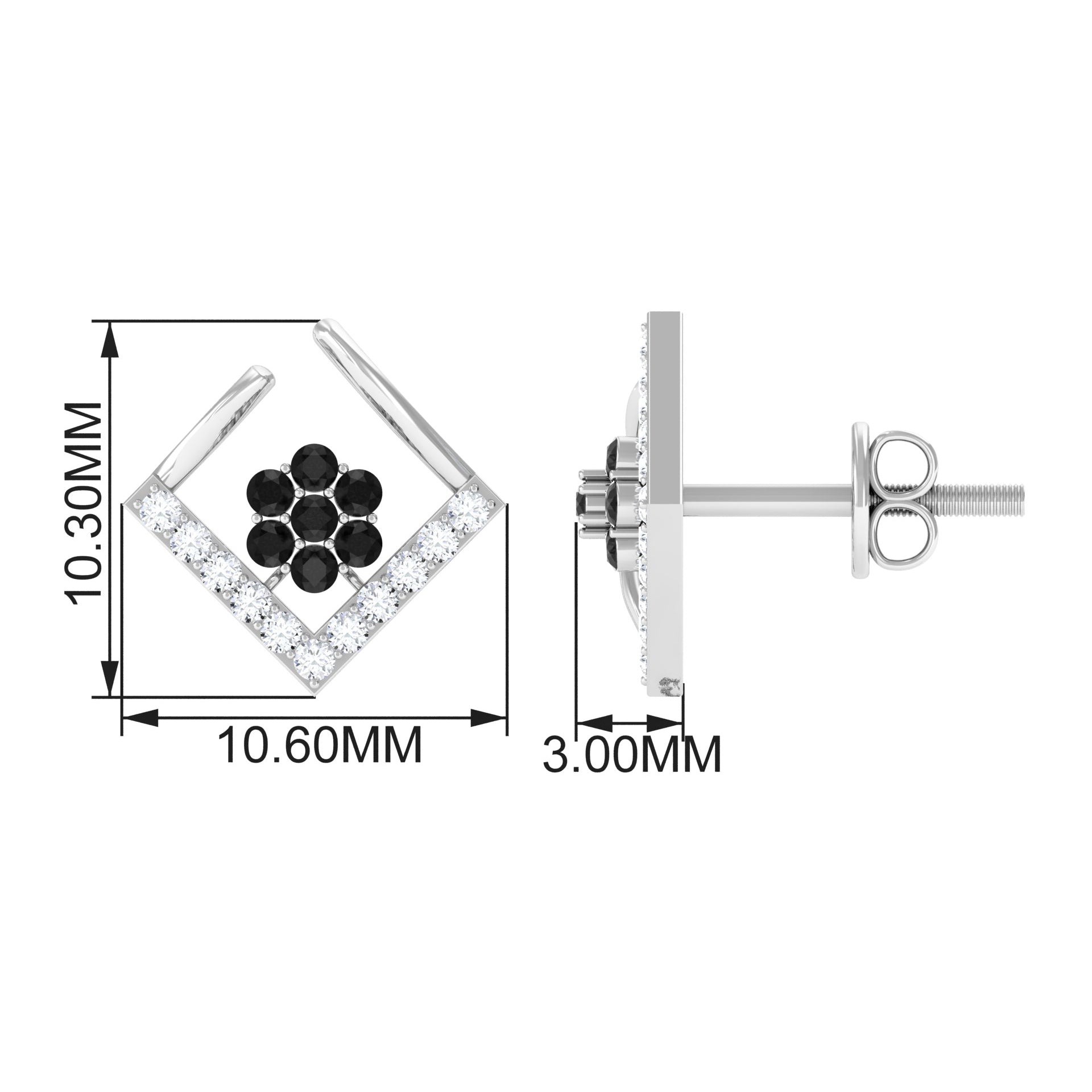 1/4 CT Created Black Diamond and Diamond Floral Stud Earrings Lab Created Black Diamond - ( AAAA ) - Quality - Rosec Jewels