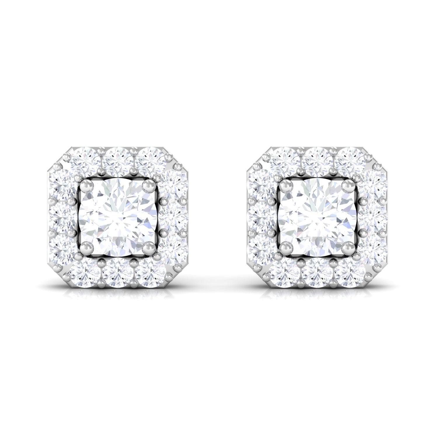 1/4 CT Solitaire Diamond Stud Earrings with Halo Diamond - ( HI-SI ) - Color and Clarity - Rosec Jewels