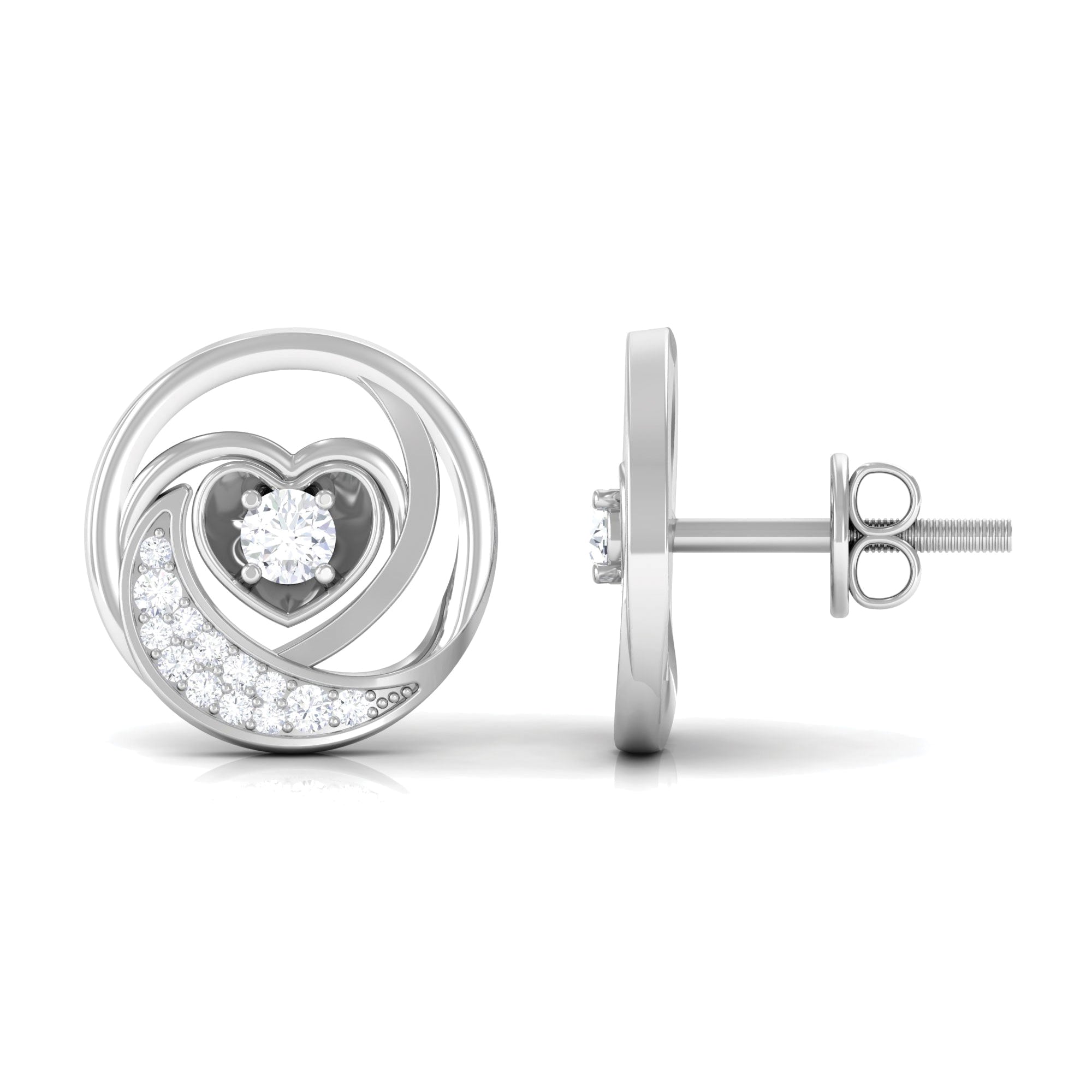 0.25 CT Moon Heart Stud Earrings with Certified Moissanite Moissanite - ( D-VS1 ) - Color and Clarity - Rosec Jewels