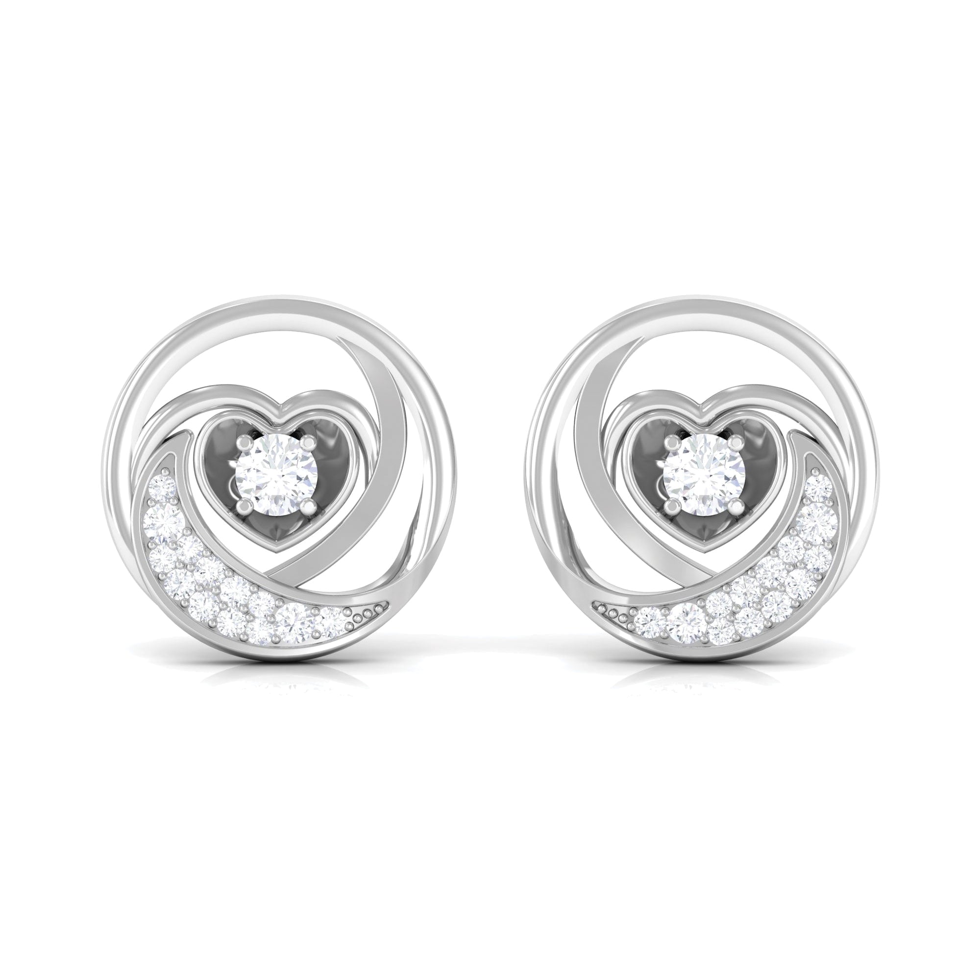 0.25 CT Moon Heart Stud Earrings with Certified Moissanite Moissanite - ( D-VS1 ) - Color and Clarity - Rosec Jewels