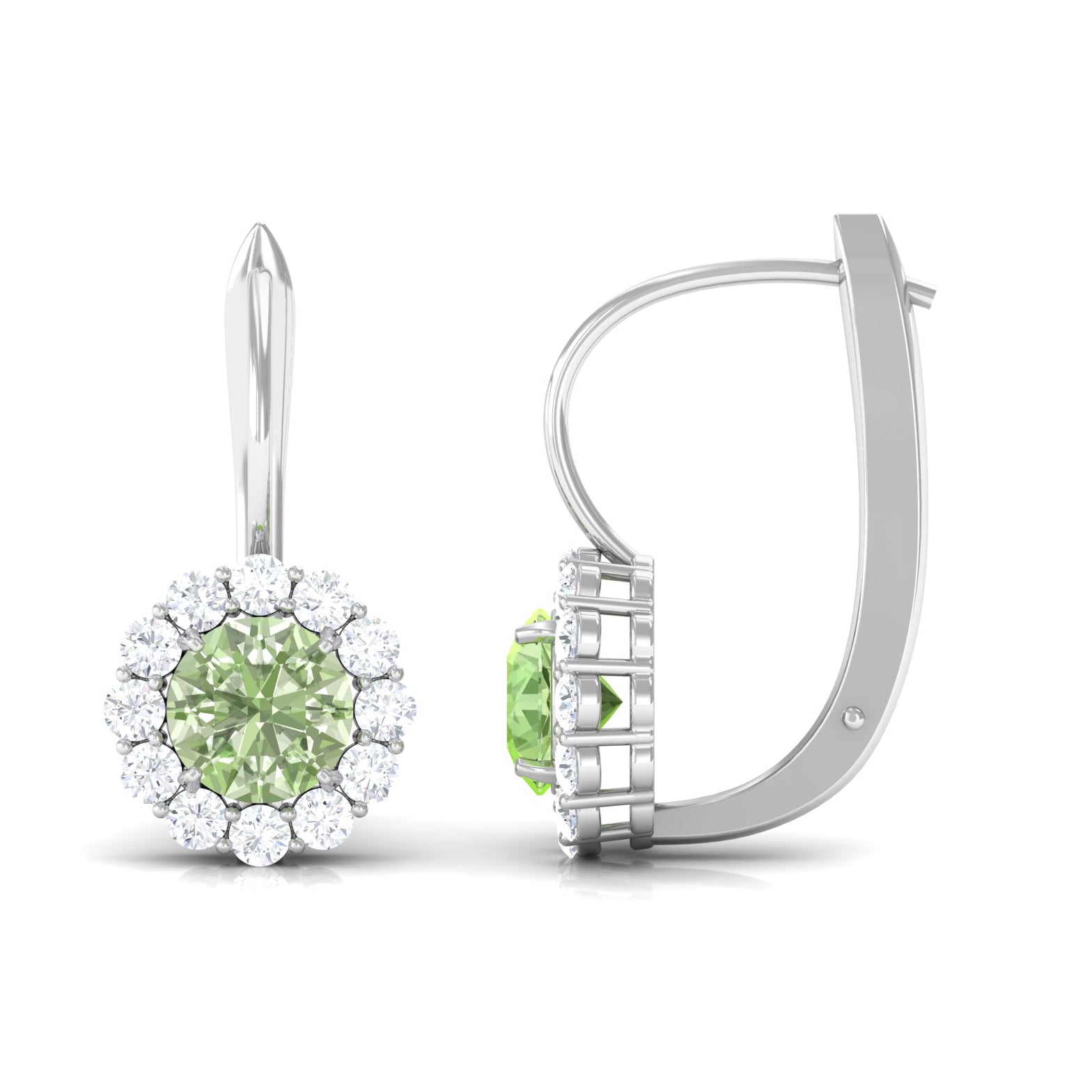 Green Sapphire and Moissanite Flower Halo Drop Earrings Green Sapphire - ( AAA ) - Quality - Rosec Jewels