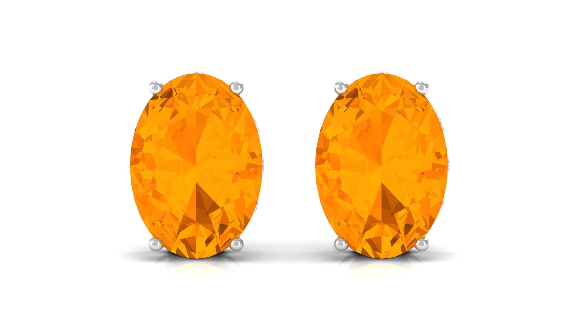 Fire Opal Solitaire Stud Earrings with Diamond Fire Opal - ( AAA ) - Quality - Rosec Jewels