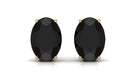 Oval Shape Black Onyx Solitaire Stud Earrings Black Onyx - ( AAA ) - Quality - Rosec Jewels