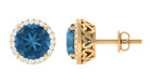 London Blue Topaz Stud Earrings with Diamond Halo London Blue Topaz - ( AAA ) - Quality - Rosec Jewels