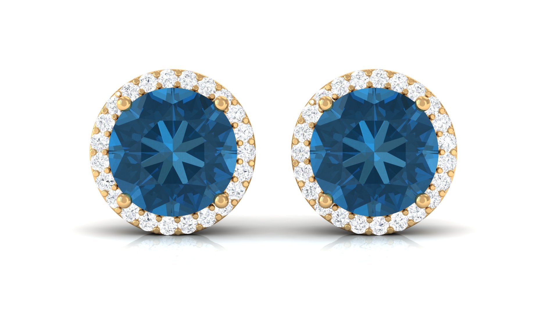 London Blue Topaz Stud Earrings with Diamond Halo London Blue Topaz - ( AAA ) - Quality - Rosec Jewels