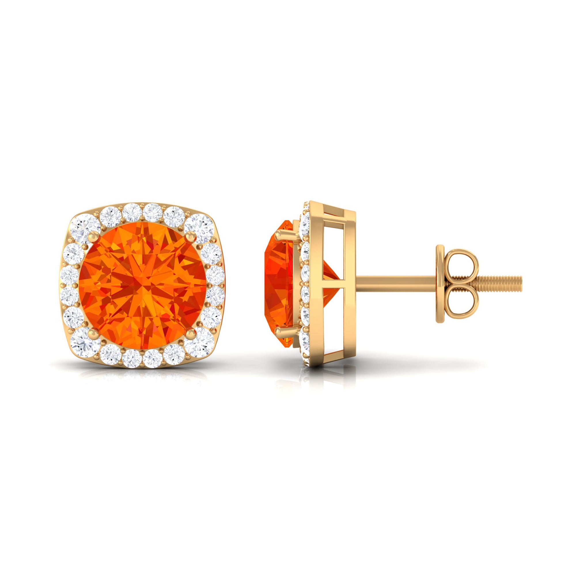 Lab Grown Orange Sapphire and Diamond Halo Stud Earrings Lab Created Orange Sapphire - ( AAAA ) - Quality - Rosec Jewels