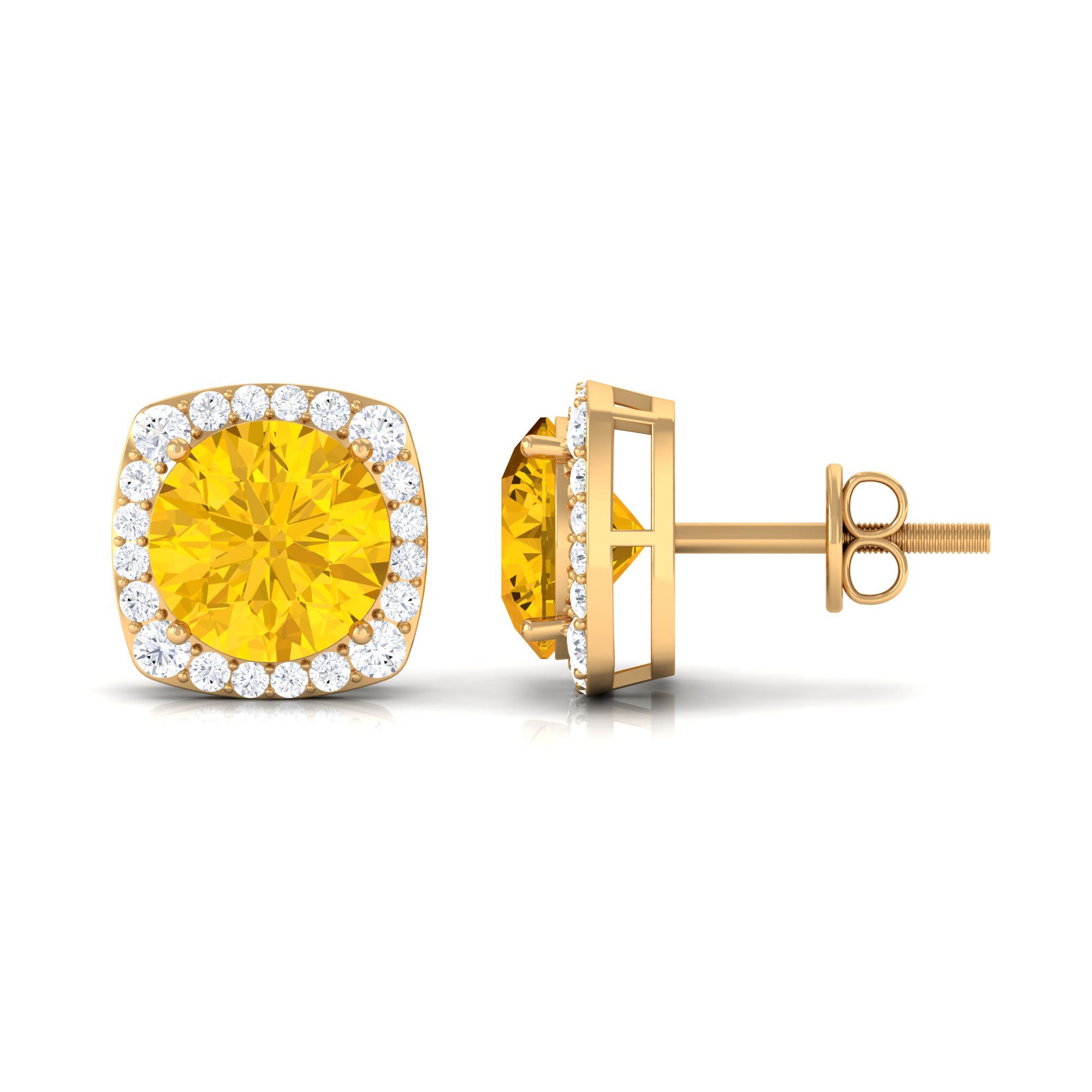 Lab Grown Yellow Sapphire and Diamond Halo Stud Earrings Lab Created Yellow Sapphire - ( AAAA ) - Quality - Rosec Jewels