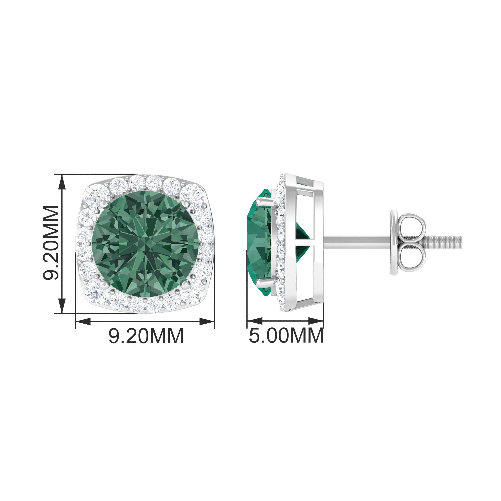 Lab Grown Green Sapphire and Diamond Halo Stud Earrings Lab Created Green Sapphire - ( AAAA ) - Quality - Rosec Jewels