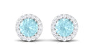 Real Swiss Blue Topaz and Diamond Halo Stud Earrings Sky Blue Topaz - ( AAA ) - Quality - Rosec Jewels