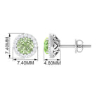 Round Green Sapphire and Diamond Classic Halo Stud Earrings Green Sapphire - ( AAA ) - Quality - Rosec Jewels