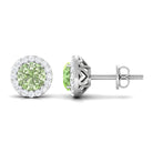 Round Green Sapphire and Diamond Classic Halo Stud Earrings Green Sapphire - ( AAA ) - Quality - Rosec Jewels