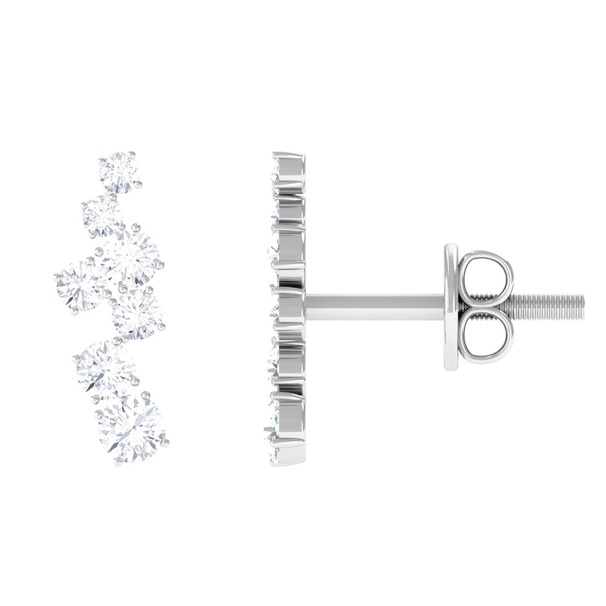 Natural Round Diamond Climber Earrings Diamond - ( HI-SI ) - Color and Clarity - Rosec Jewels