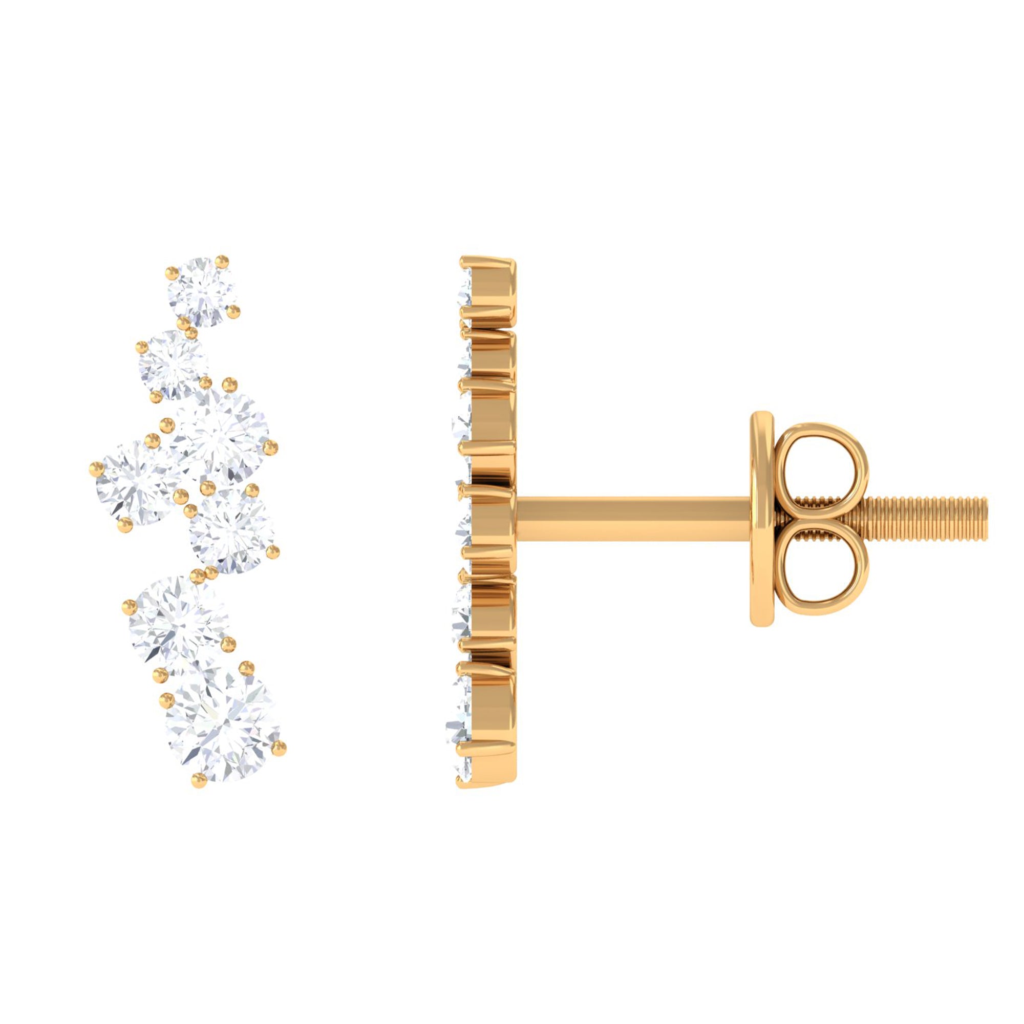 Natural Round Diamond Climber Earrings Diamond - ( HI-SI ) - Color and Clarity - Rosec Jewels