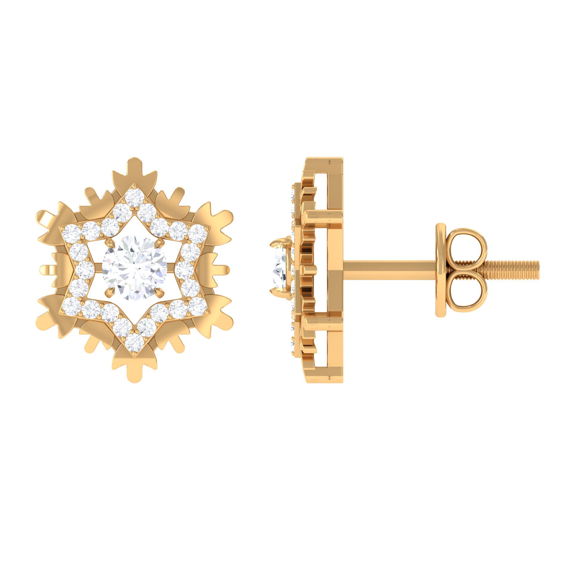 1/4 CT Certified Moissanite Gold Snowflake Stud Earrings Moissanite - ( D-VS1 ) - Color and Clarity - Rosec Jewels