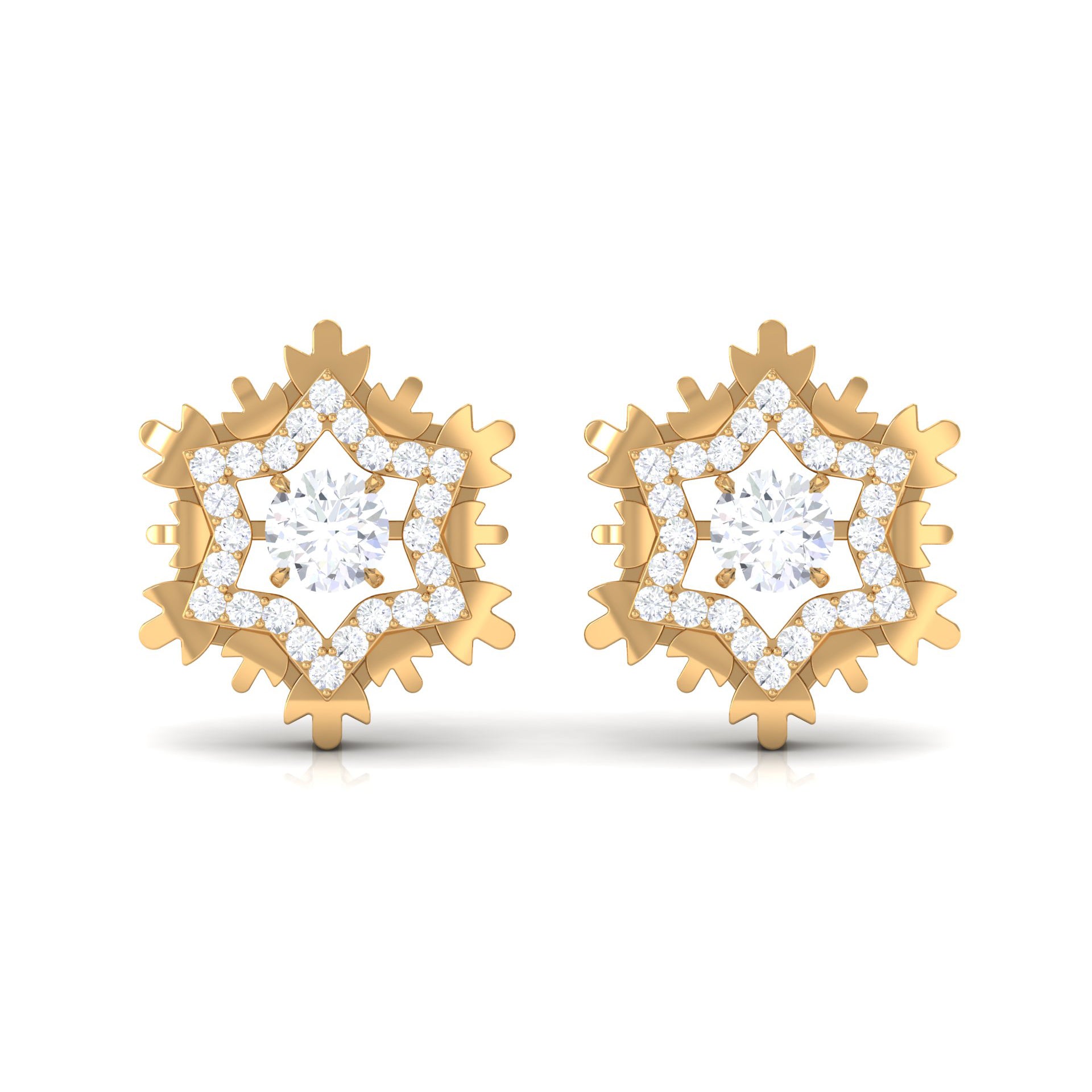 1/4 CT Certified Moissanite Gold Snowflake Stud Earrings Moissanite - ( D-VS1 ) - Color and Clarity - Rosec Jewels