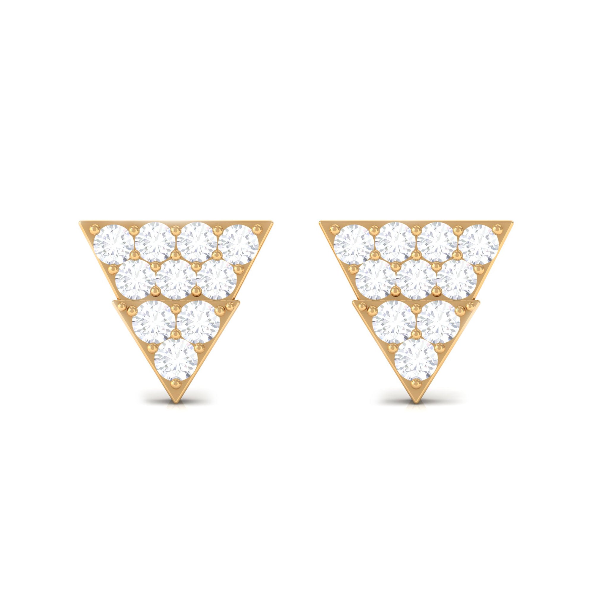 1/2 CT Zircon Triangle Gold Stud Earrings in Pave Setting Zircon - ( AAAA ) - Quality - Rosec Jewels