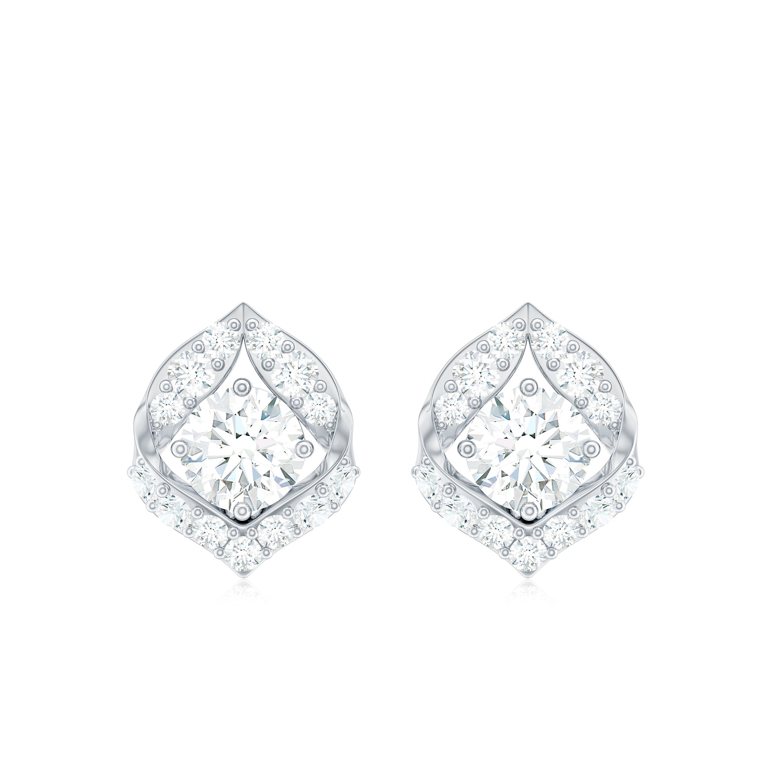 1 CT Moissanite Petal Stud Earrings with Screw Back Moissanite - ( D-VS1 ) - Color and Clarity - Rosec Jewels