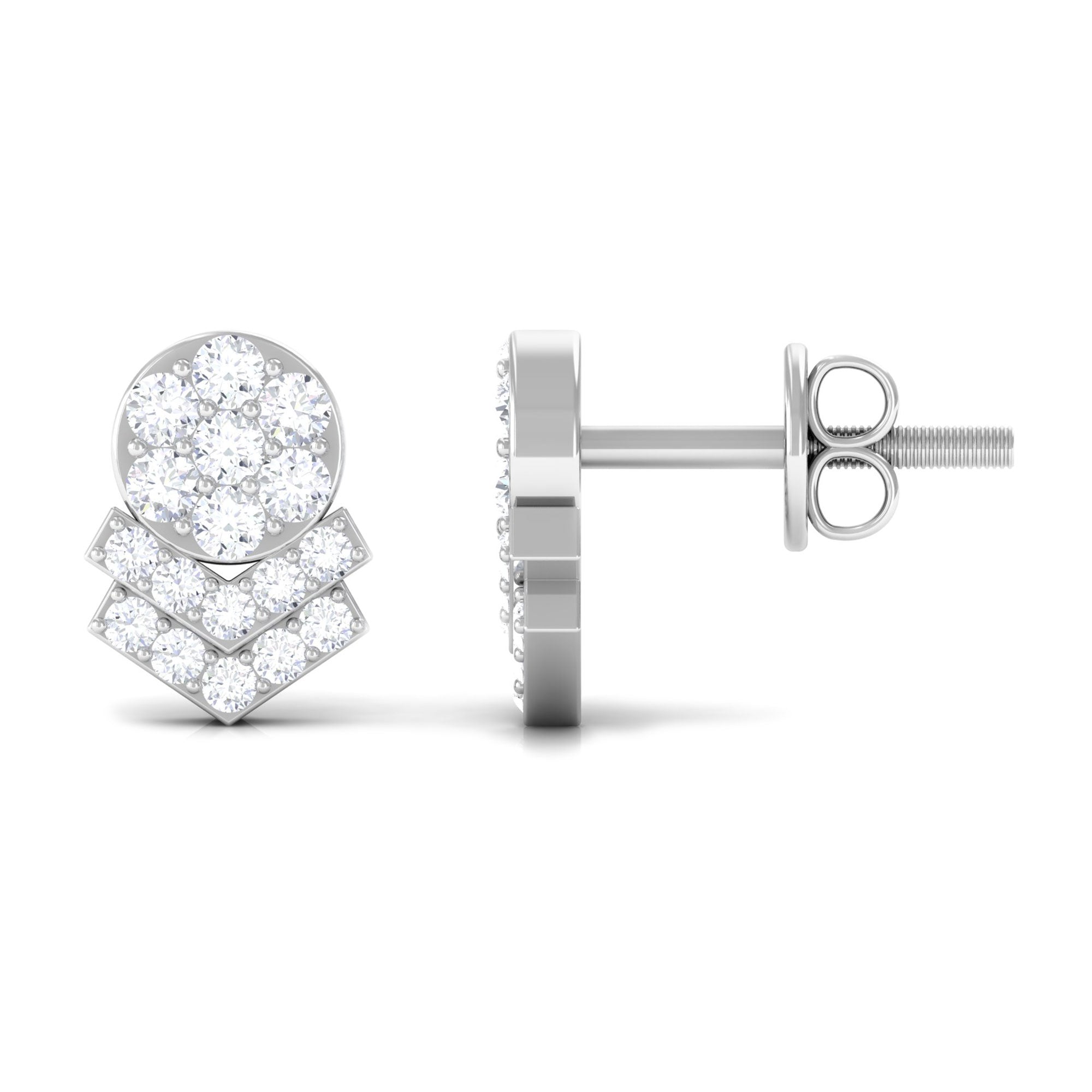 1/2 CT Certified Zircon Cocktail Stud Earrings in Pave Setting Zircon - ( AAAA ) - Quality - Rosec Jewels