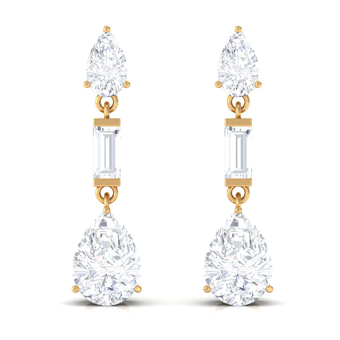 3 CT Baguette and Pear Shape Zircon Dangle Earrings Zircon - ( AAAA ) - Quality - Rosec Jewels