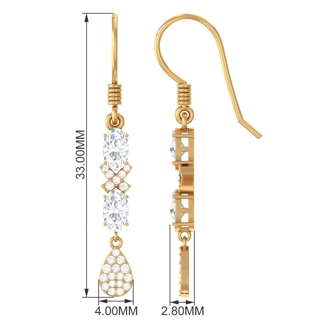 2.25 CT Oval and Round Cut Cubic Zirconia Dangle Earrings Zircon - ( AAAA ) - Quality - Rosec Jewels