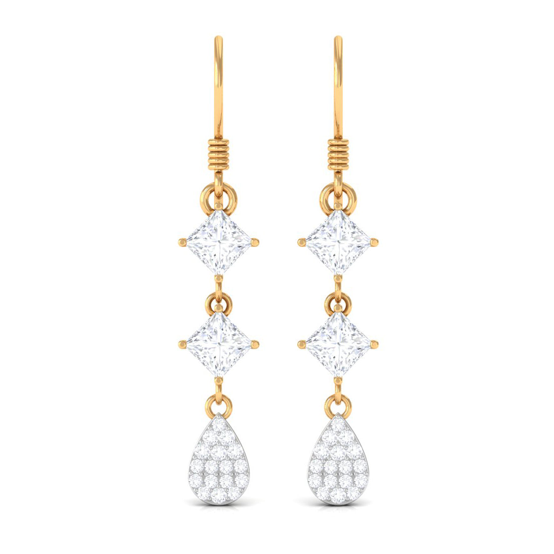 2 CT Princess and Round Cut Zircon Drop Dangle Earrings Zircon - ( AAAA ) - Quality - Rosec Jewels