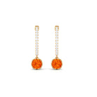 Round Orange Sapphire Hoop Drop Earrings with Diamond Orange Sapphire - ( AAA ) - Quality - Rosec Jewels