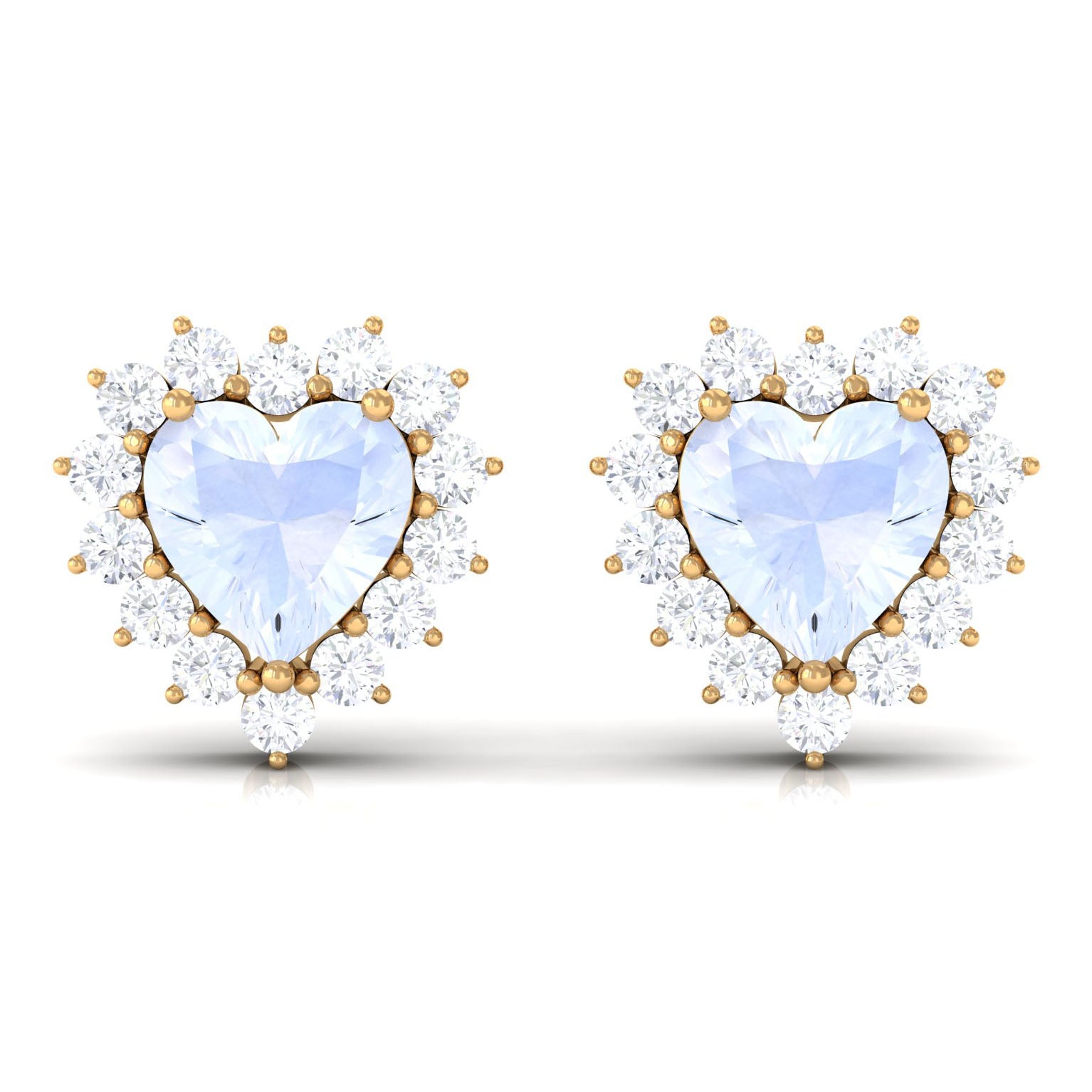 Minimal Heart Shape Moonstone Halo Stud Earrings with Diamond Moonstone - ( AAA ) - Quality - Rosec Jewels