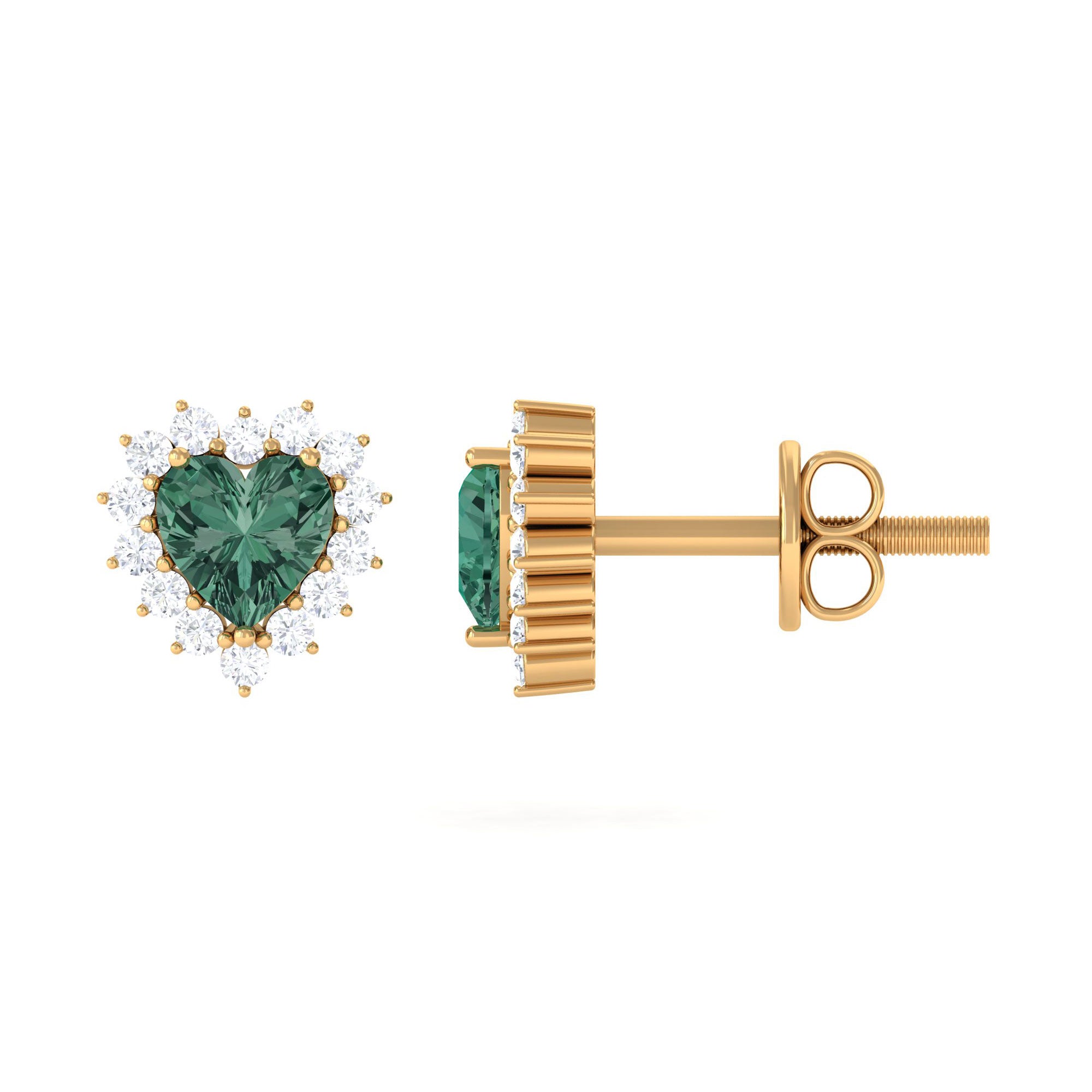 Lab Grown Green Sapphire Heart Earrings with Diamond Lab Created Green Sapphire - ( AAAA ) - Quality - Rosec Jewels