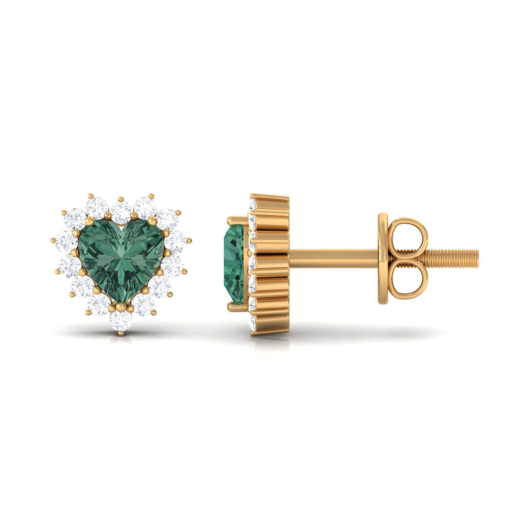 Lab Grown Green Sapphire Heart Earrings with Diamond Lab Created Green Sapphire - ( AAAA ) - Quality - Rosec Jewels