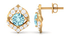 Dainty Aquamarine Stud Earrings with HI SI Diamonds Aquamarine - ( AAA ) - Quality - Rosec Jewels