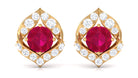 Dainty Ruby July Birthstone Stud Earrings with Diamond Ruby - ( AAA ) - Quality - Rosec Jewels