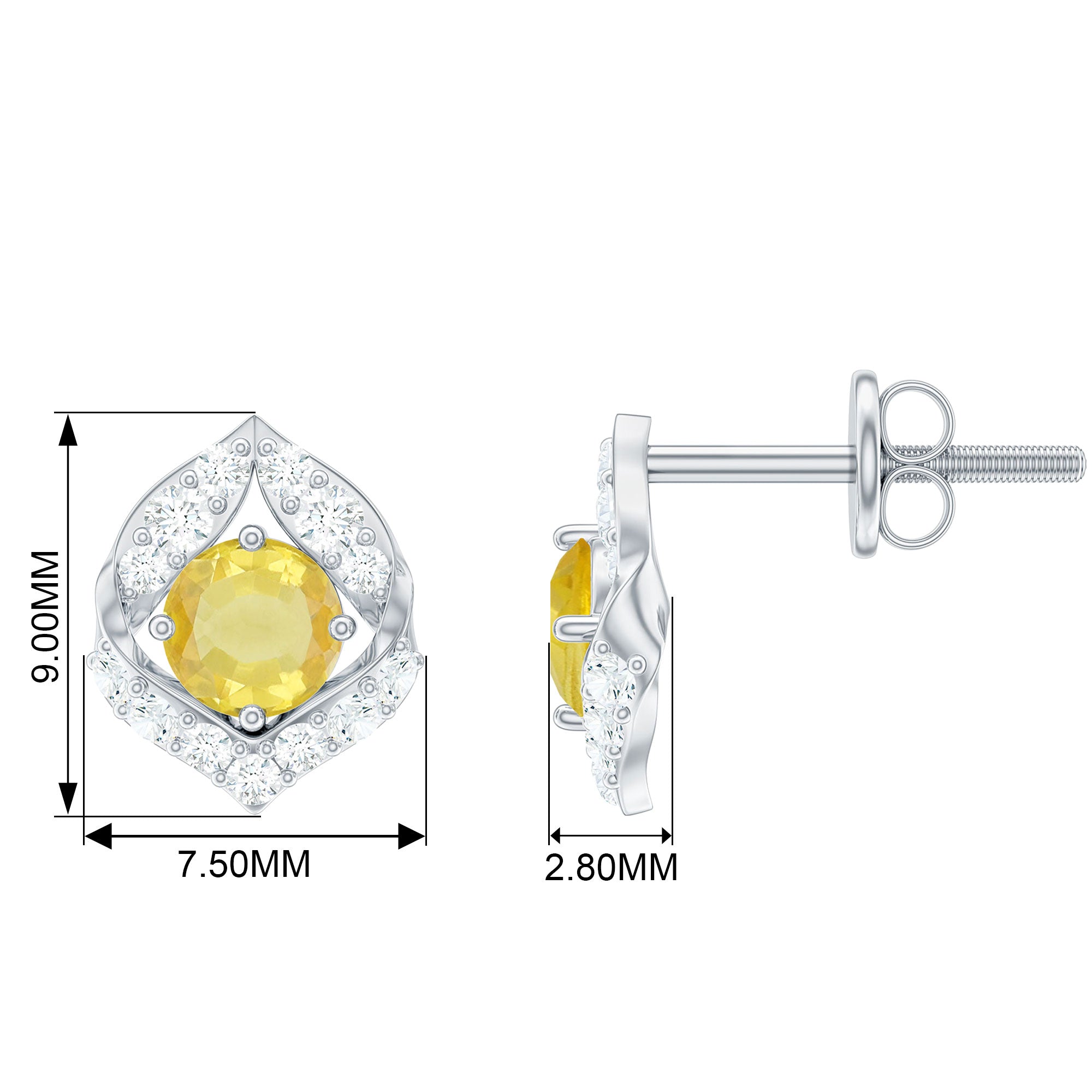 Lab Grown Yellow Sapphire Stud Earrings with Diamond Lab Created Yellow Sapphire - ( AAAA ) - Quality - Rosec Jewels