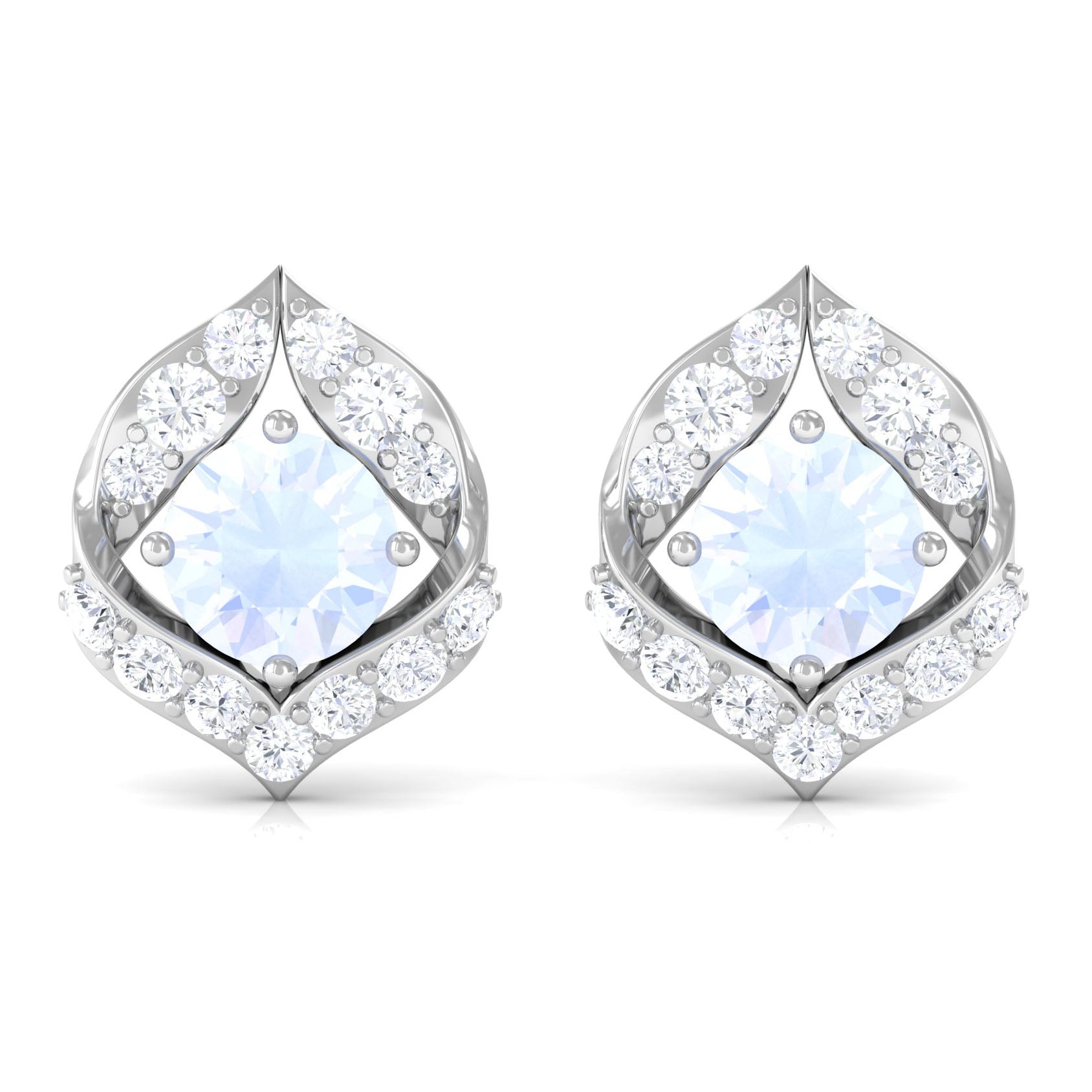 Dainty Moonstone and Diamond Petal Stud Earrings Moonstone - ( AAA ) - Quality - Rosec Jewels