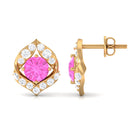 Minimal Pink Sapphire and Diamond Petal Stud Earrings Pink Sapphire - ( AAA ) - Quality - Rosec Jewels