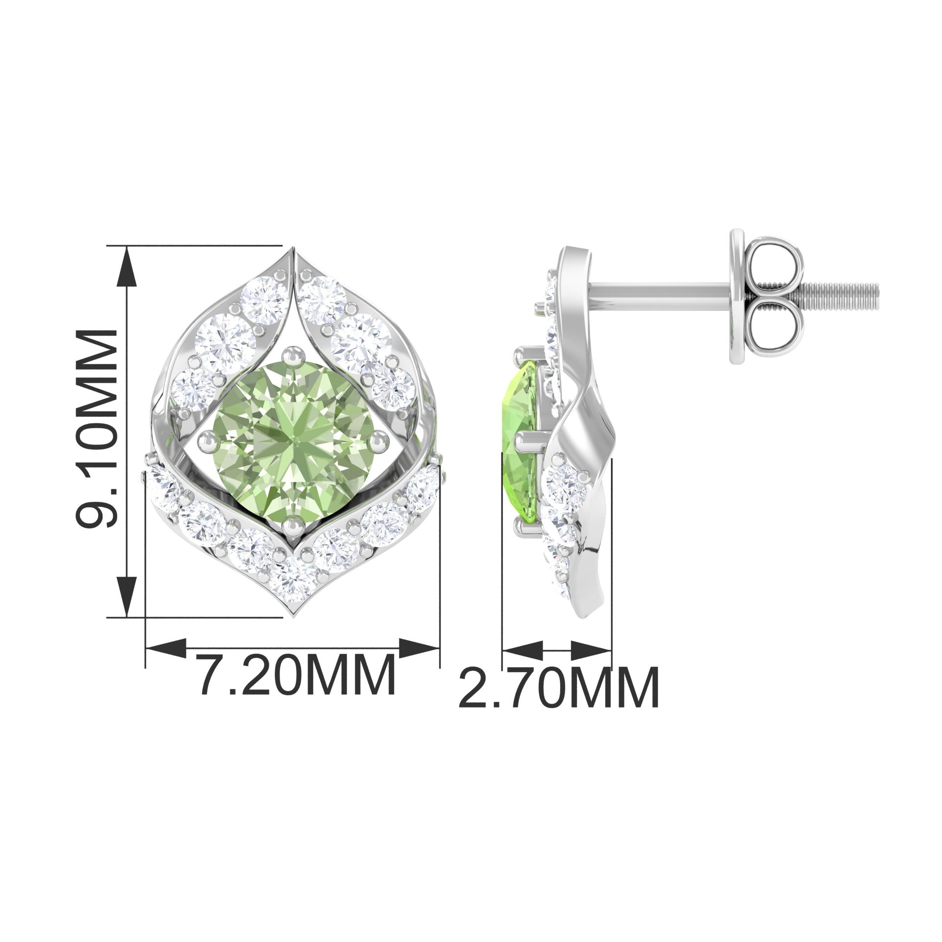 Dainty Green Sapphire and Diamond Petal Stud Earrings Green Sapphire - ( AAA ) - Quality - Rosec Jewels