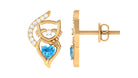 Real Swiss Blue Topaz Cat Earrings with Diamond Swiss Blue Topaz - ( AAA ) - Quality - Rosec Jewels