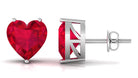 Heart Shape Created Ruby Solitaire Stud Earrings Lab Created Ruby - ( AAAA ) - Quality - Rosec Jewels