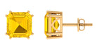 9.5 CT Asscher Cut Created Yellow Sapphire Solitaire Stud Earrings Lab Created Yellow Sapphire - ( AAAA ) - Quality - Rosec Jewels