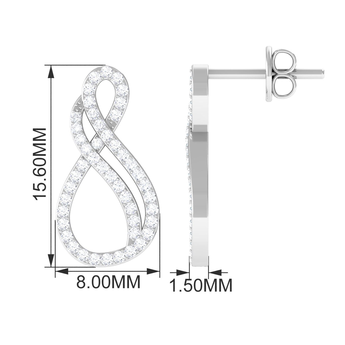 Minimal Diamond Stud Earrings in Pave Setting Diamond - ( HI-SI ) - Color and Clarity - Rosec Jewels