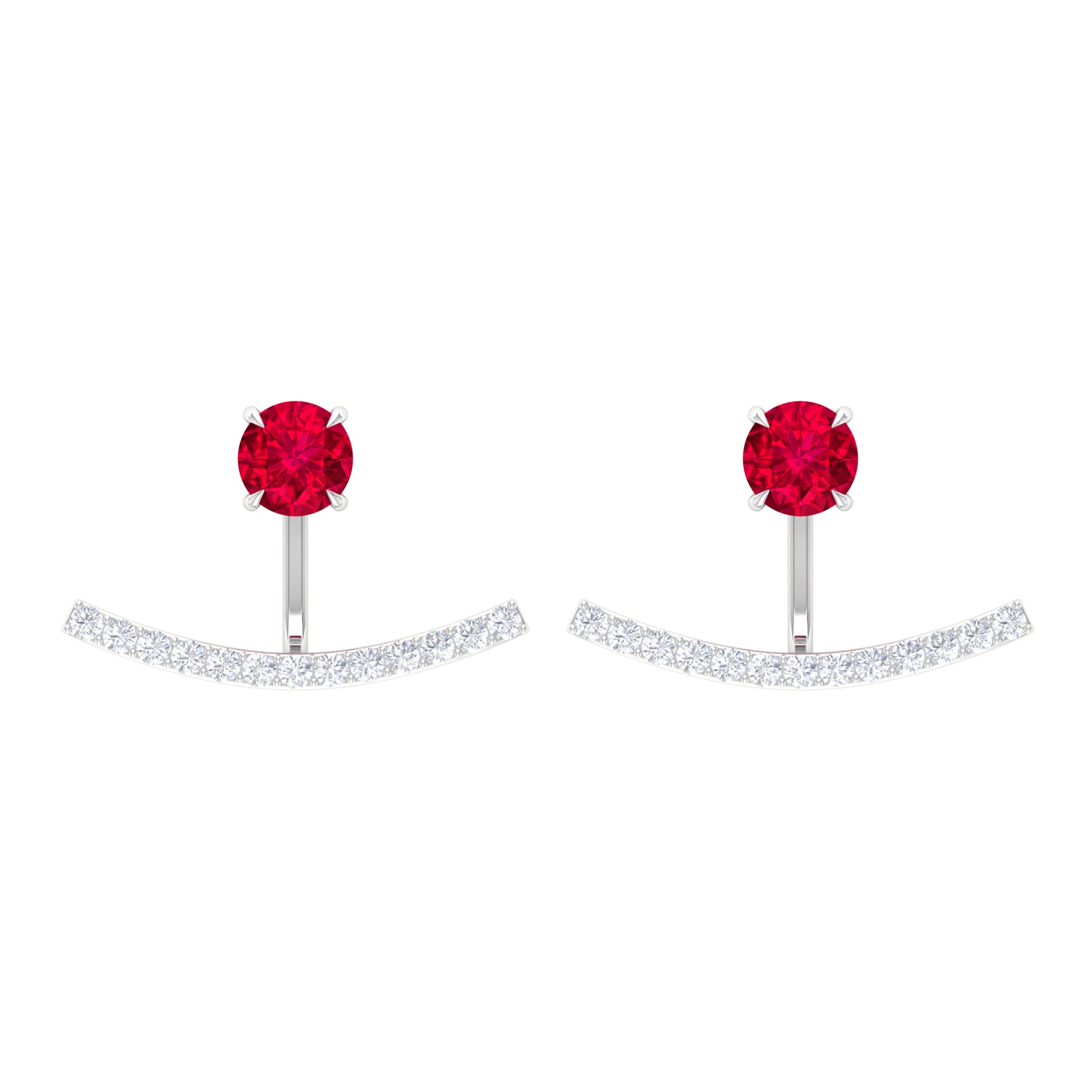 Real Ruby Front Back Earrings with Diamond Ruby - ( AAA ) - Quality - Rosec Jewels