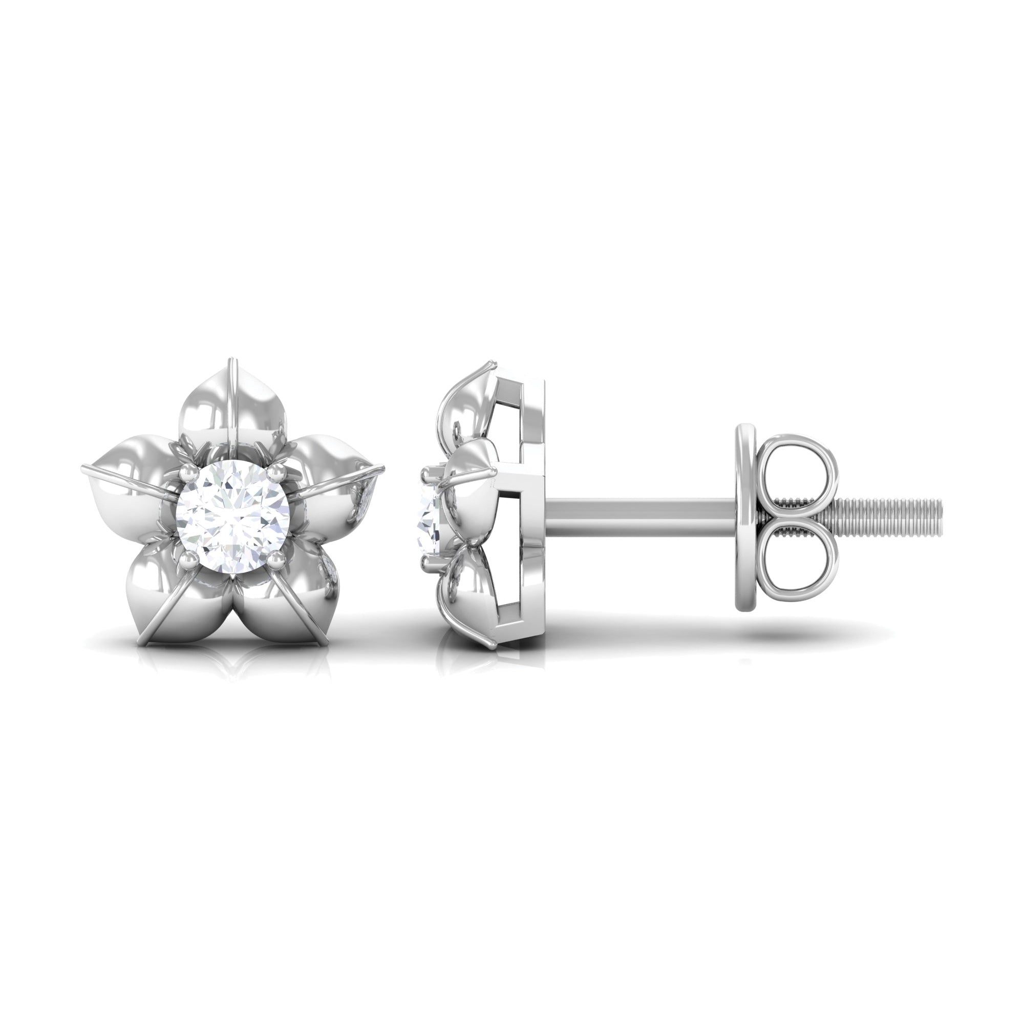 Diamond Flower Petal Stud Earrings in Prong Setting Diamond - ( HI-SI ) - Color and Clarity - Rosec Jewels