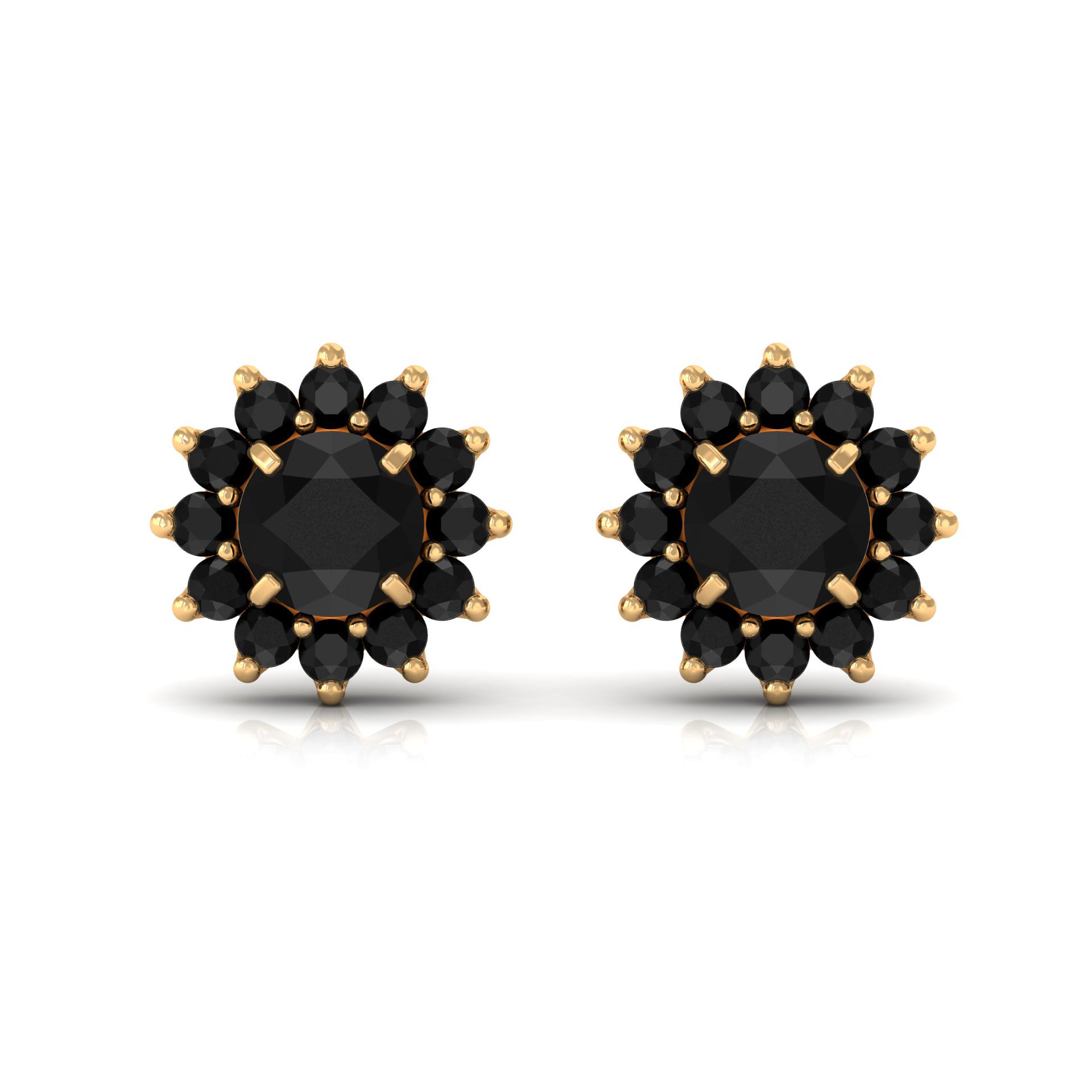 2.25 CT Floral Stud Earrings with Created Black Diamond Lab Created Black Diamond - ( AAAA ) - Quality - Rosec Jewels