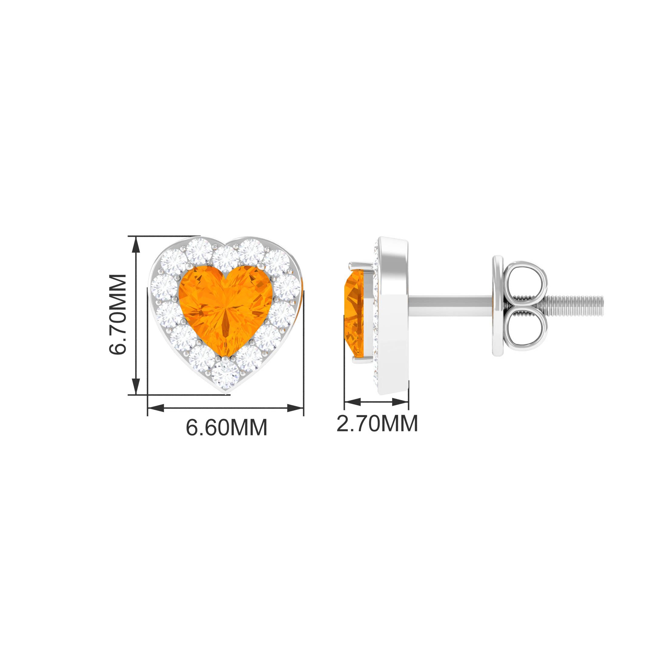 Heart Shape Fire Opal Halo Stud Earrings with Diamond Fire Opal - ( AAA ) - Quality - Rosec Jewels