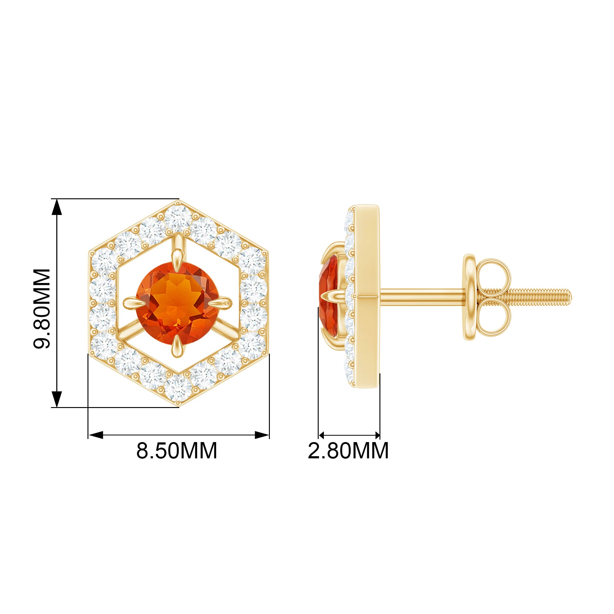 0.75 CT Minimal Fire Opal and Diamond Geometric Stud Earrings Fire Opal - ( AAA ) - Quality - Rosec Jewels