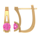 Round Cut Pink Sapphire Solitaire J Hoop Earrings in Gold Pink Sapphire - ( AAA ) - Quality - Rosec Jewels