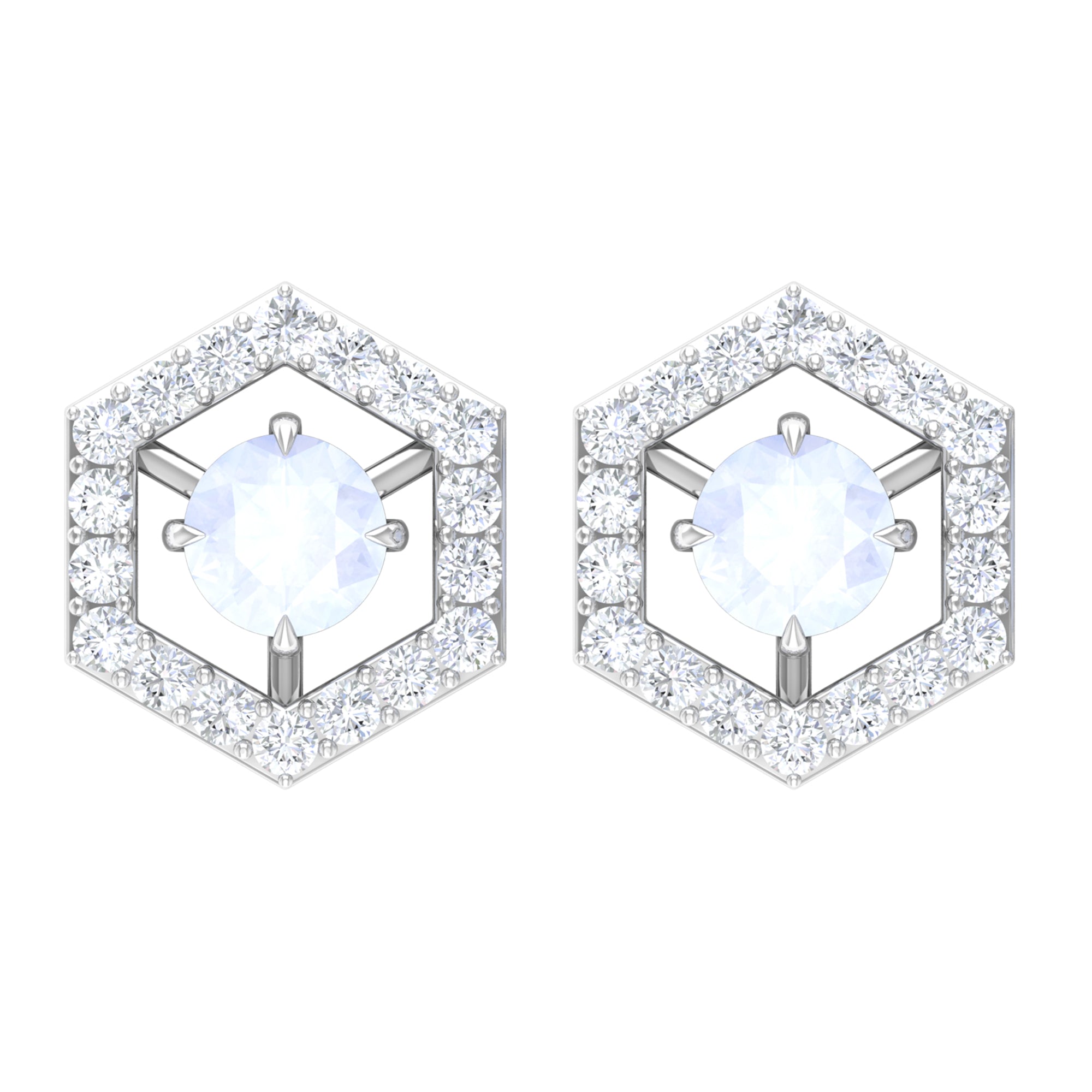 1 CT Minimal Moonstone and Diamond Geometric Stud Earrings Moonstone - ( AAA ) - Quality - Rosec Jewels