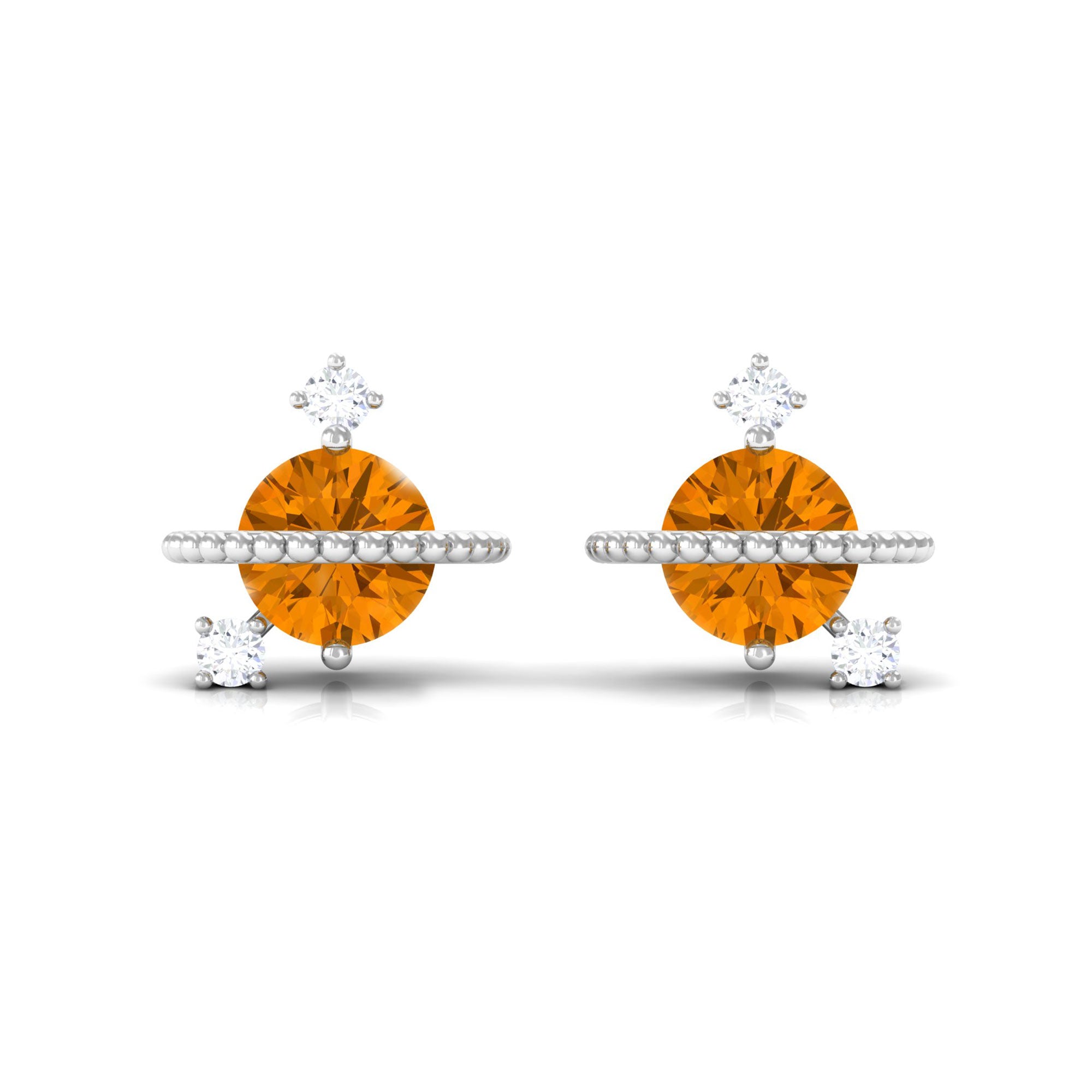 1/2 CT Contemporary Citrine and Diamond Celestial Stud Earrings Citrine - ( AAA ) - Quality - Rosec Jewels