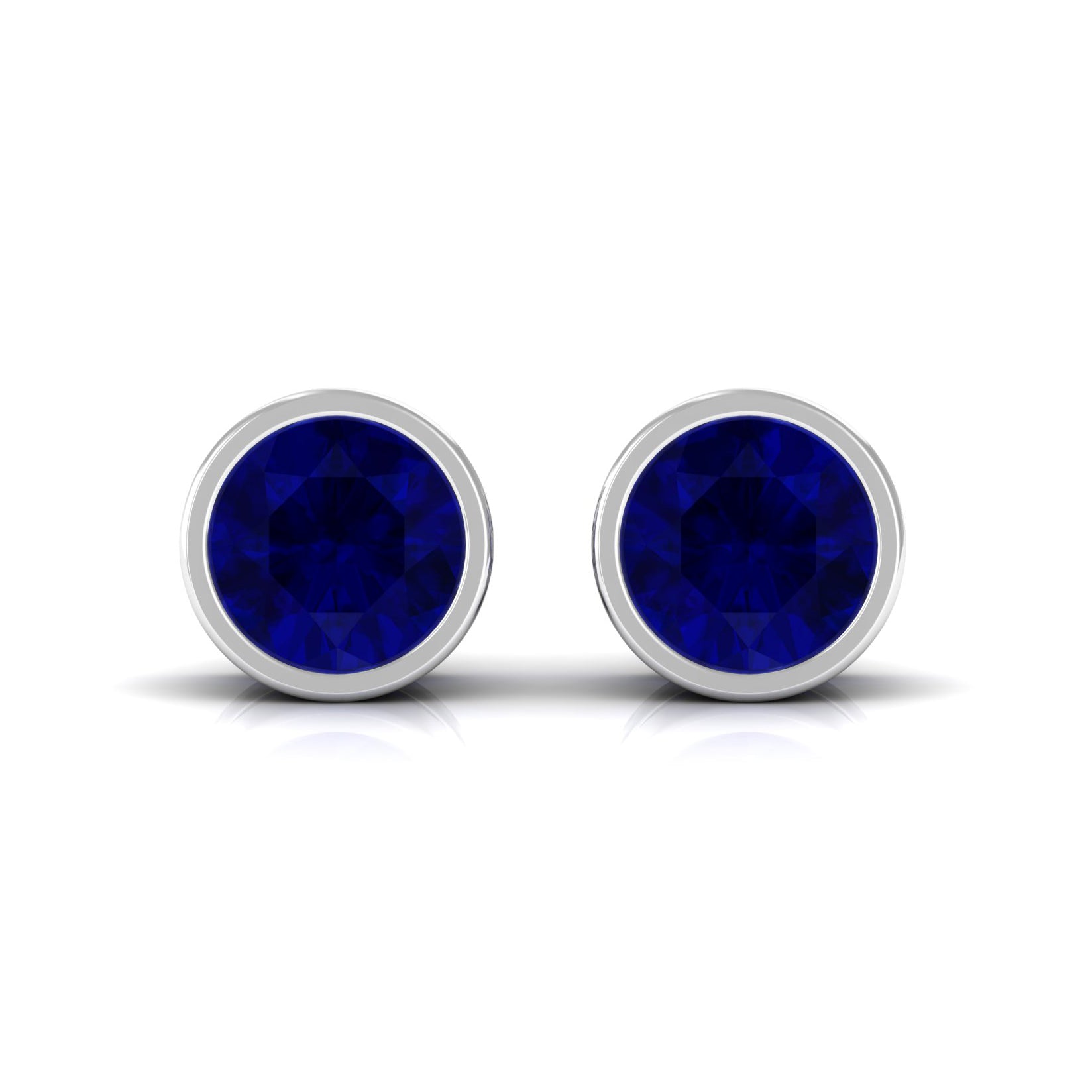 3/4 CT Bezel Set Blue Sapphire Solitaire Stud Earrings in Gold Blue Sapphire - ( AAA ) - Quality - Rosec Jewels