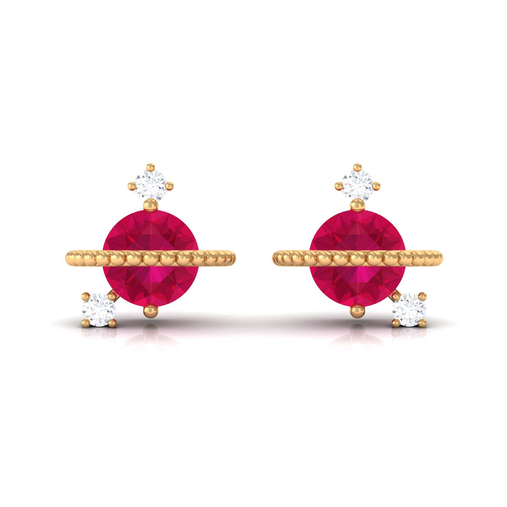 Natural Ruby and Diamond Celestial Earrings Ruby - ( AAA ) - Quality - Rosec Jewels